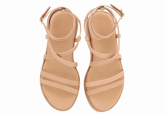 Beige Ancient Greek Sandals Aristea Leather Women Platform Sandals | SHR5810YL