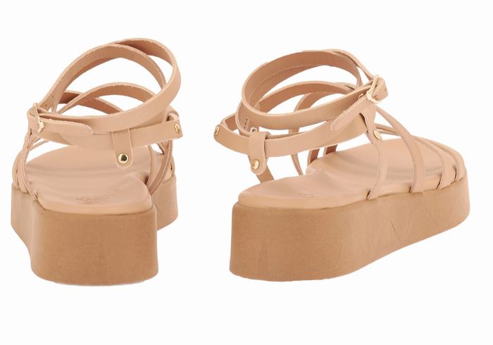 Beige Ancient Greek Sandals Aristea Leather Women Platform Sandals | SHR5810YL