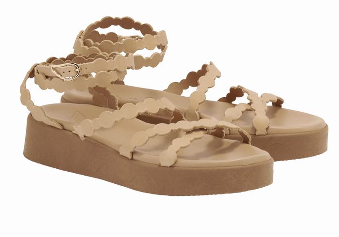 Beige Ancient Greek Sandals Aspis Leather Women Platform Sandals | FHI878DS