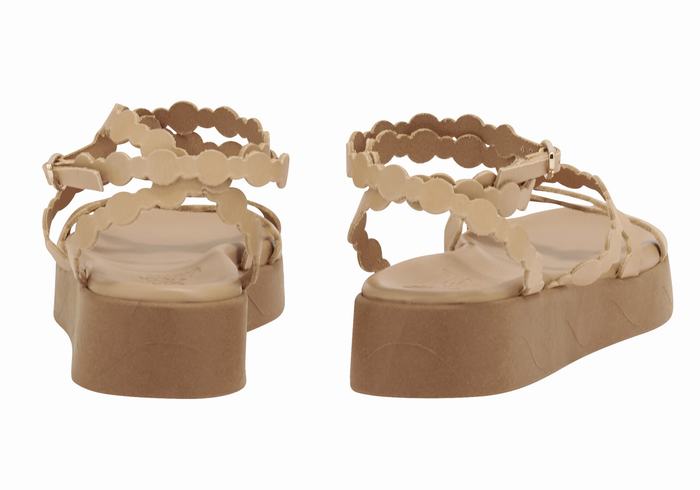 Beige Ancient Greek Sandals Aspis Leather Women Platform Sandals | FHI878DS