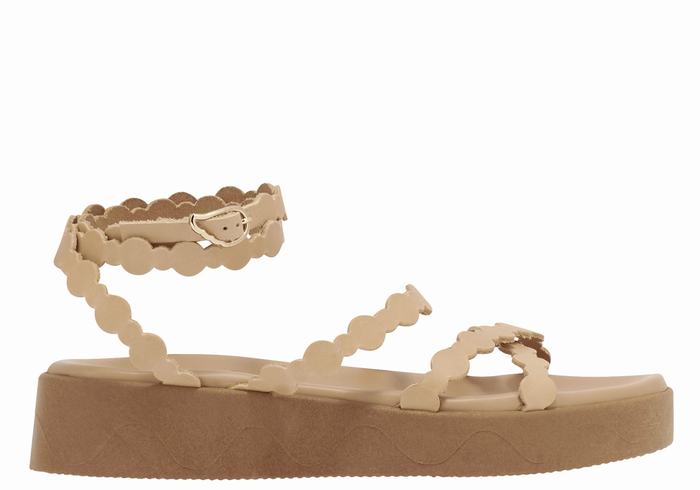 Beige Ancient Greek Sandals Aspis Leather Women Platform Sandals | FHI878DS