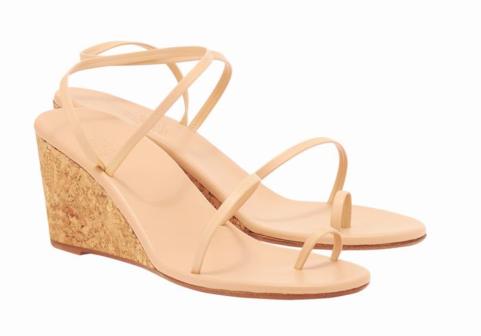 Beige Ancient Greek Sandals Chora Mid Women Wedge Sandals | LOC5537LE