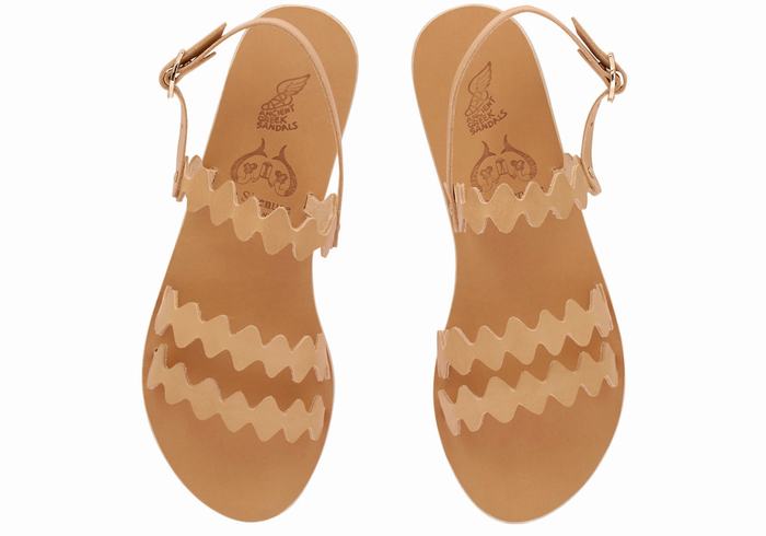 Beige Ancient Greek Sandals Clio Onda Women Back-Strap Sandals | CDM9964MN