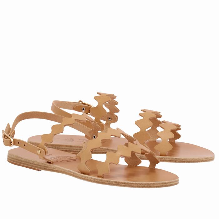 Beige Ancient Greek Sandals Clio Onda Women Back-Strap Sandals | CDM9964MN