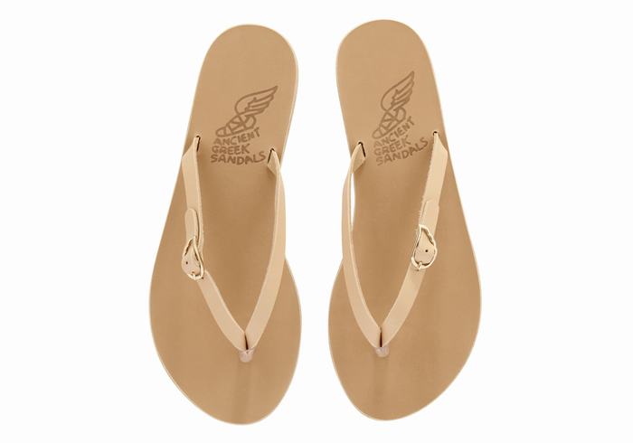 Beige Ancient Greek Sandals Dihalo Leather Women Flip Flops | YRO4978OK