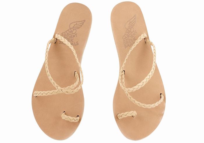 Beige Ancient Greek Sandals Eleftheria Leather Women Braided Sandals | XAB1621LS