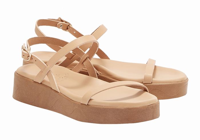 Beige Ancient Greek Sandals Evriali Leather Women Platform Sandals | UHB3191CO