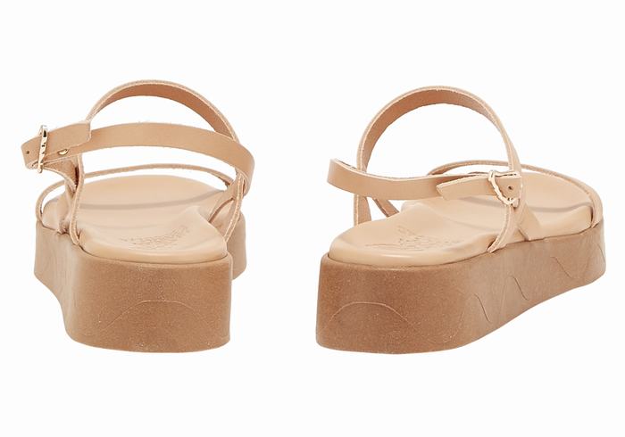 Beige Ancient Greek Sandals Evriali Leather Women Platform Sandals | UHB3191CO