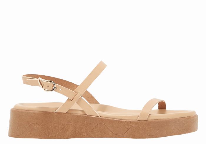 Beige Ancient Greek Sandals Evriali Leather Women Platform Sandals | UHB3191CO