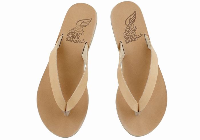 Beige Ancient Greek Sandals Hera Leather Women Flip Flops | ILH7452MY