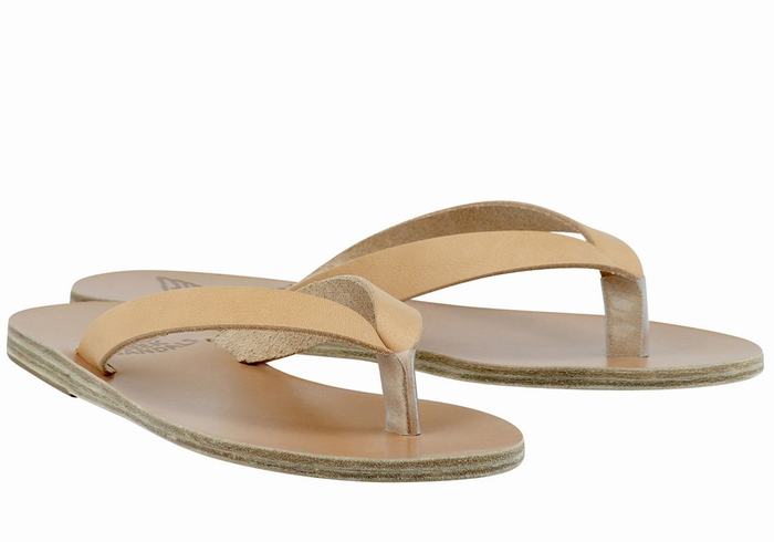 Beige Ancient Greek Sandals Hera Leather Women Flip Flops | ILH7452MY