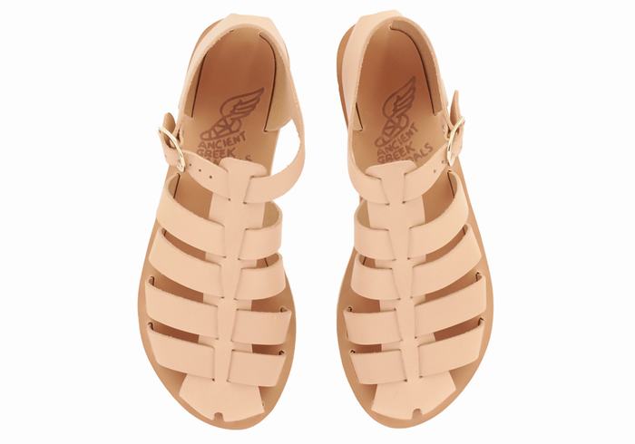 Beige Ancient Greek Sandals Homeria Leather Women Fisherman Sandals | AWA5764AZ