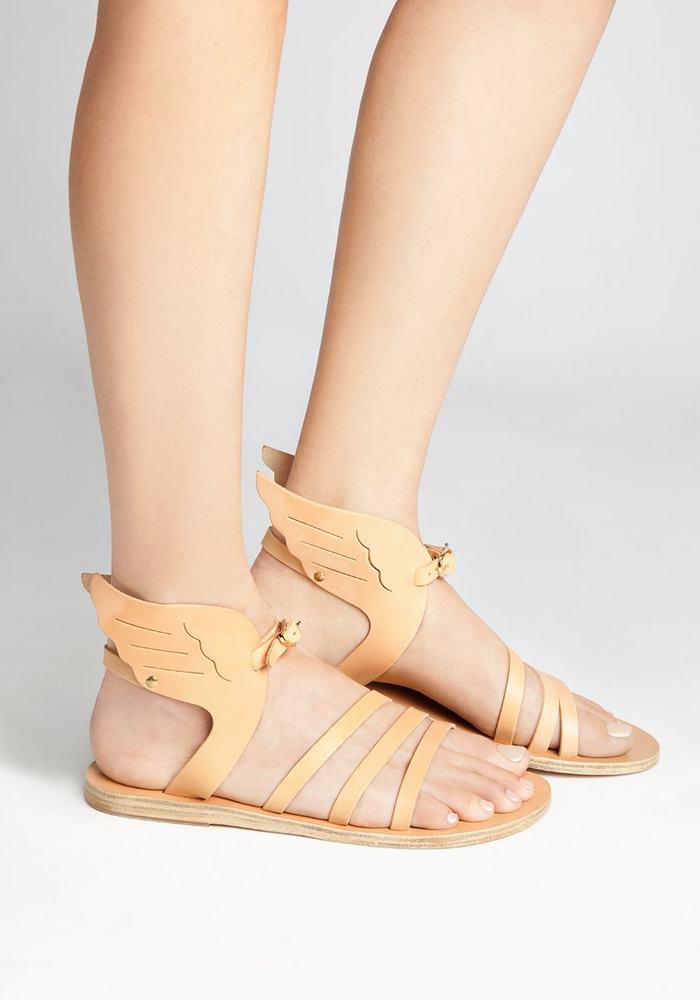 Beige Ancient Greek Sandals Ikaria Leather Women Ankle Strap Sandals | MUP148MN