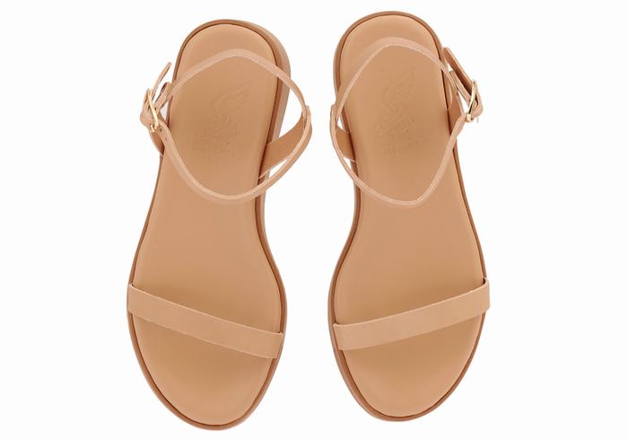 Beige Ancient Greek Sandals Irida Leather Women Platform Sandals | UKT16100MN