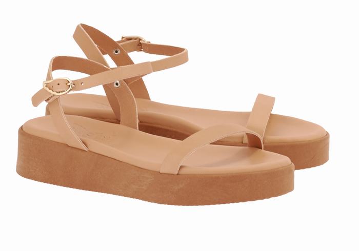 Beige Ancient Greek Sandals Irida Leather Women Platform Sandals | UKT16100MN