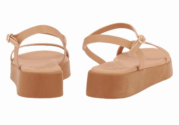 Beige Ancient Greek Sandals Irida Leather Women Platform Sandals | UKT16100MN