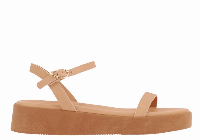 Beige Ancient Greek Sandals Irida Leather Women Platform Sandals | UKT16100MN