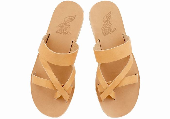 Beige Ancient Greek Sandals Jason Leather Men Slide Sandals | DPG8026KP