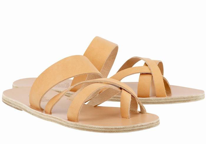 Beige Ancient Greek Sandals Jason Leather Men Slide Sandals | DPG8026KP