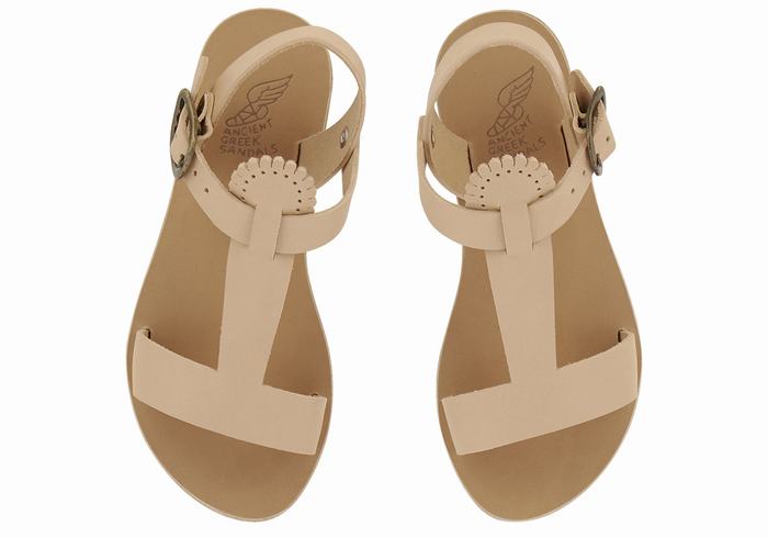 Beige Ancient Greek Sandals Little Amber Soft Kids' Flat Sandals | XTN4639HG