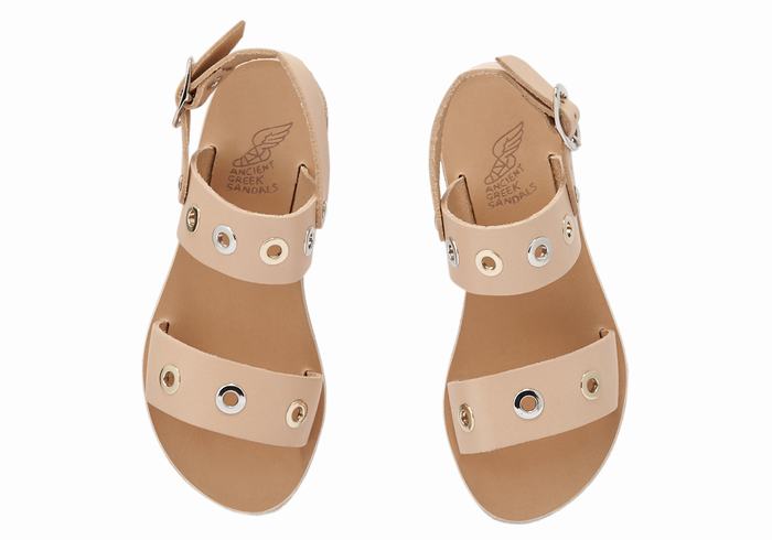 Beige Ancient Greek Sandals Little Clio Eyelets Soft Kids' Casual Sandals | XTC1013QW