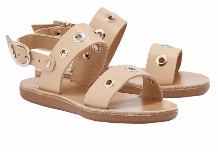 Beige Ancient Greek Sandals Little Clio Eyelets Soft Kids' Casual Sandals | XTC1013QW