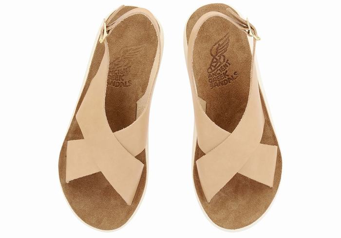 Beige Ancient Greek Sandals Maria Comfort Women Platform Sandals | VNR835ZH