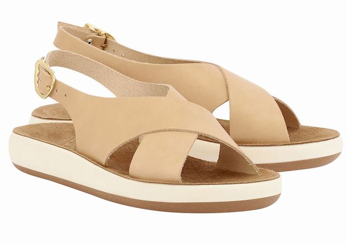 Beige Ancient Greek Sandals Maria Comfort Women Platform Sandals | VNR835ZH