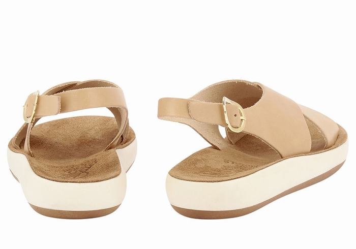 Beige Ancient Greek Sandals Maria Comfort Women Platform Sandals | VNR835ZH