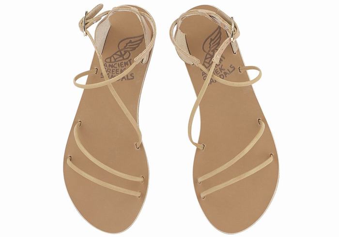 Beige Ancient Greek Sandals Meloivia Women Ankle Strap Sandals | ZYN9273BP