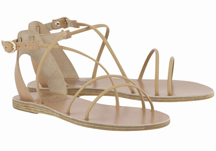 Beige Ancient Greek Sandals Meloivia Women Ankle Strap Sandals | ZYN9273BP