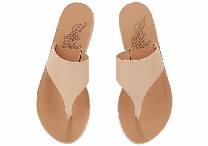 Beige Ancient Greek Sandals Mera Leather Women Flip Flops | OSE7910PJ