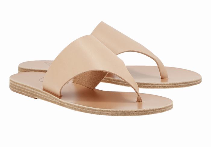 Beige Ancient Greek Sandals Mera Leather Women Flip Flops | OSE7910PJ