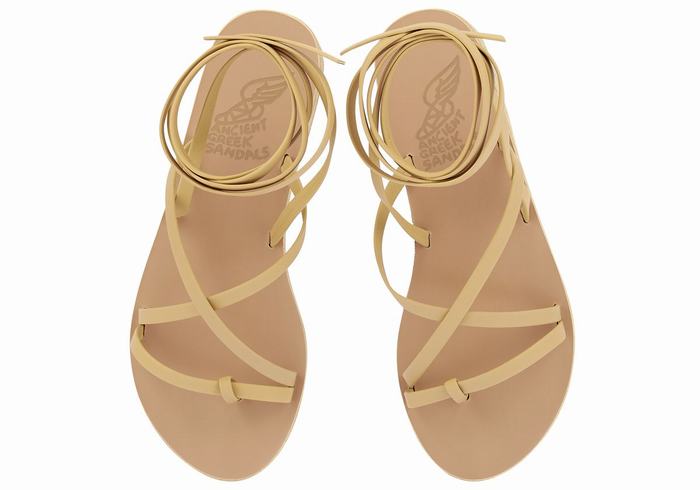 Beige Ancient Greek Sandals Morfi Leather Women Gladiator Sandals | PUL9539XS