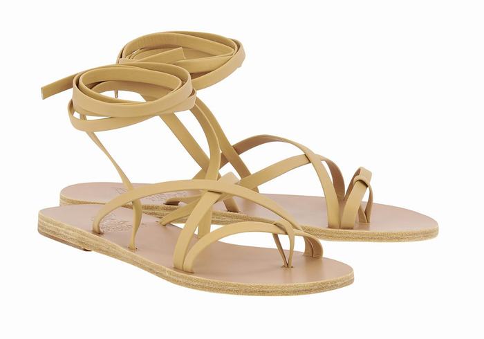 Beige Ancient Greek Sandals Morfi Leather Women Gladiator Sandals | PUL9539XS