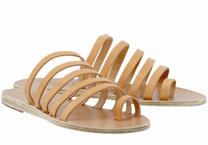 Beige Ancient Greek Sandals Niki Leather Women Toe-Post Sandals | YFT7211CY