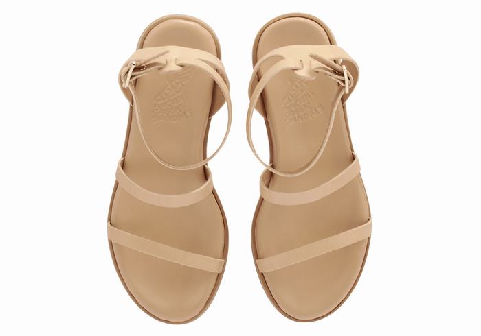 Beige Ancient Greek Sandals Nissida Leather Women Platform Sandals | DUB1423FE