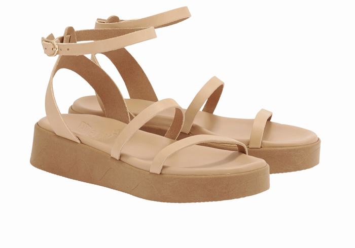 Beige Ancient Greek Sandals Nissida Leather Women Platform Sandals | DUB1423FE