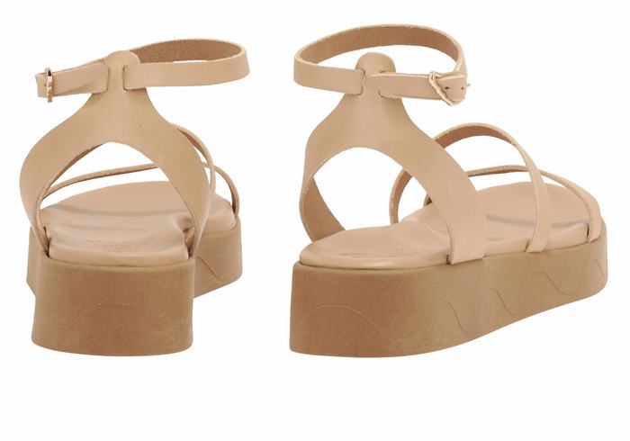 Beige Ancient Greek Sandals Nissida Leather Women Platform Sandals | DUB1423FE