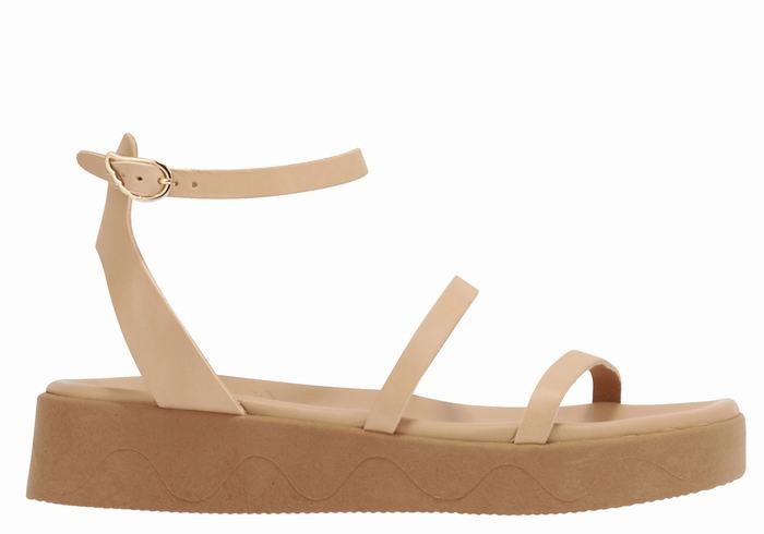 Beige Ancient Greek Sandals Nissida Leather Women Platform Sandals | DUB1423FE