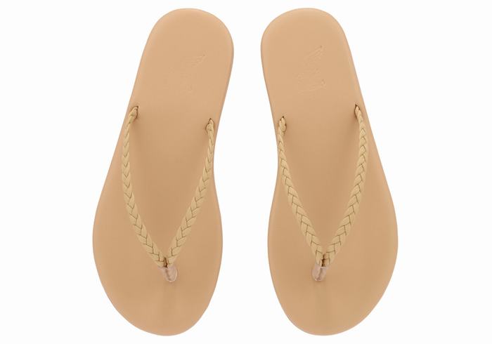 Beige Ancient Greek Sandals Plage Flip Flop Women Braided Sandals | LQD39GA