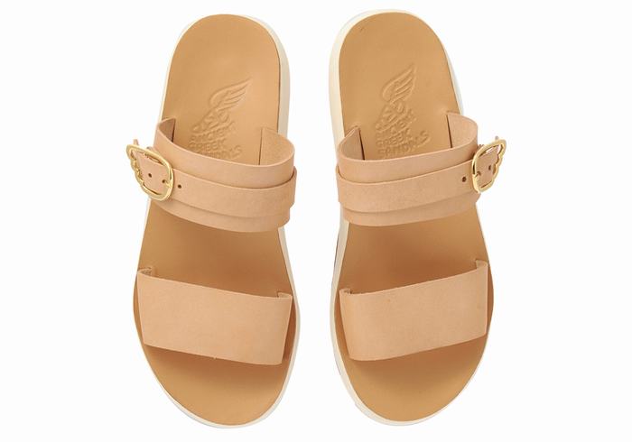 Beige Ancient Greek Sandals Preveza Comfort Women Slide Sandals | KTO7546LR