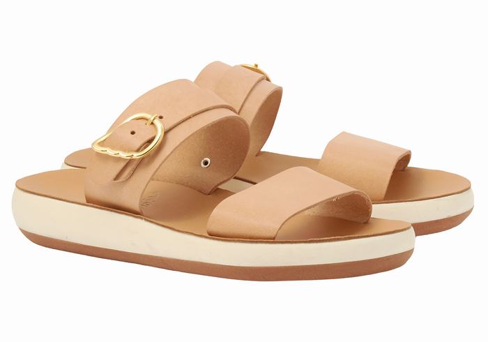 Beige Ancient Greek Sandals Preveza Comfort Women Slide Sandals | KTO7546LR