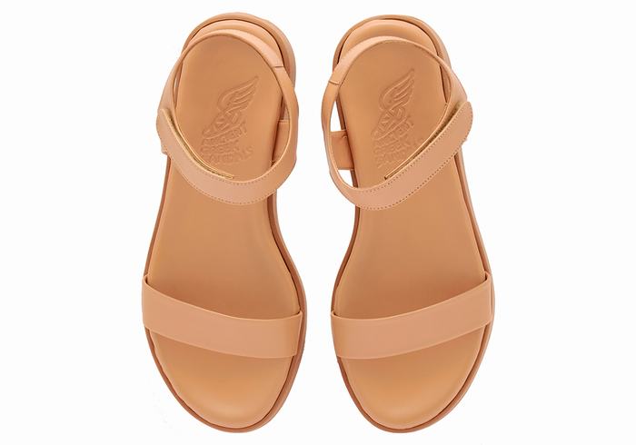 Beige Ancient Greek Sandals Salamina Leather Women Platform Sandals | TGF9447LX