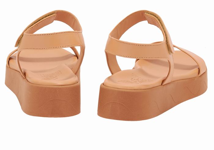 Beige Ancient Greek Sandals Salamina Leather Women Platform Sandals | TGF9447LX