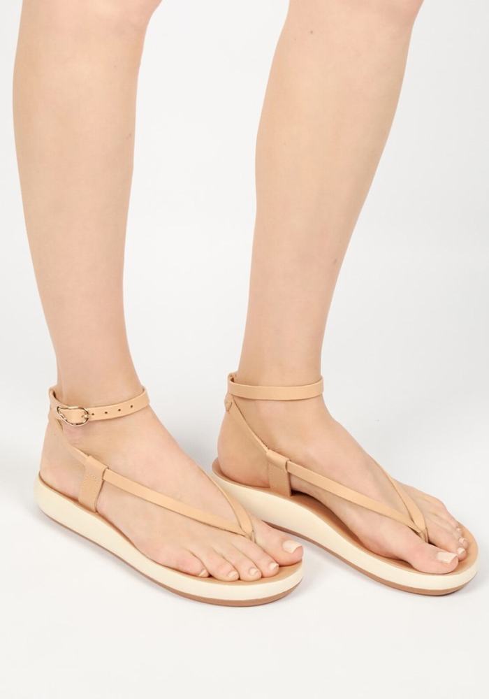 Beige Ancient Greek Sandals Salomi Comfort Women Ankle Strap Sandals | CKT8196VE