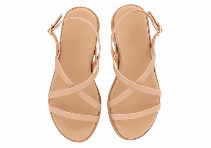 Beige Ancient Greek Sandals Silia Leather Women Platform Sandals | GGK5736YJ