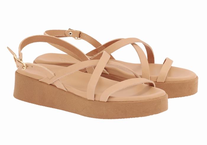 Beige Ancient Greek Sandals Silia Leather Women Platform Sandals | GGK5736YJ