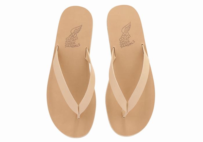 Beige Ancient Greek Sandals Solon Leather Men Flip Flops | VDN7811KN