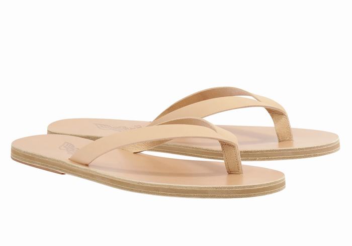 Beige Ancient Greek Sandals Solon Leather Men Flip Flops | VDN7811KN